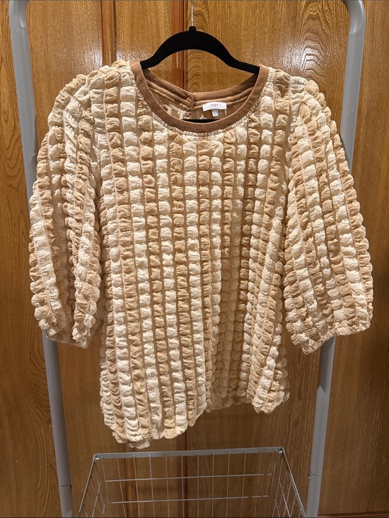 Voy Tops - VOY Cream Textured Bubble Knit Shirt